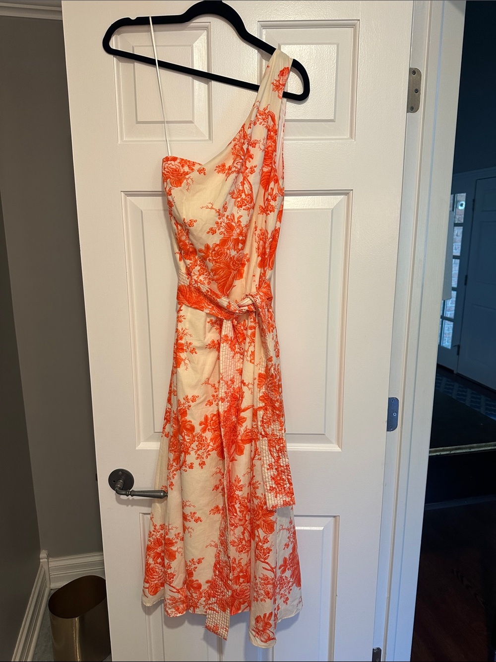 Zara Cream One-Shoulder Dress with Orange Floral Print